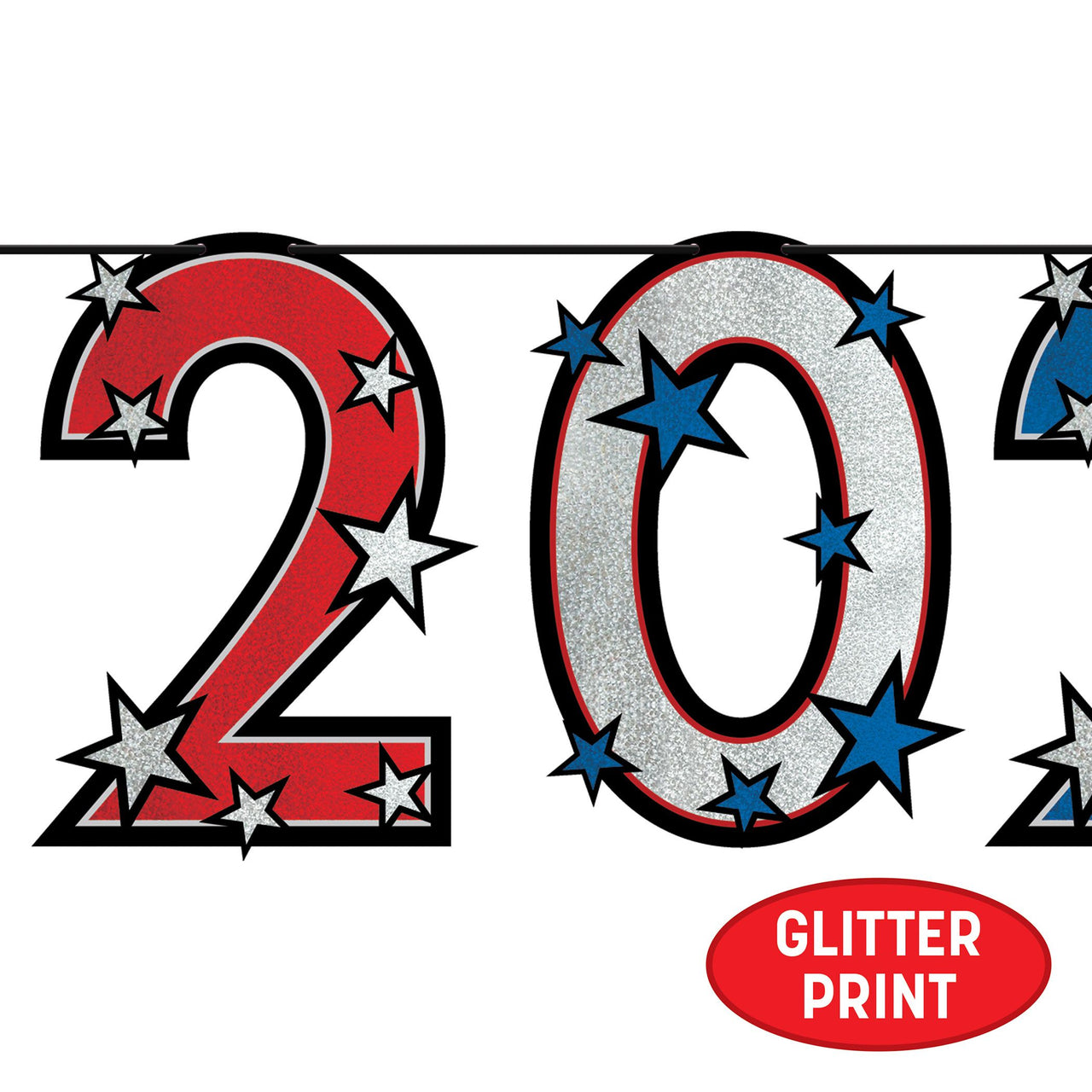 2026 Patriotic Streamer - Red, Silver Blue Glitter