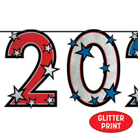 2026 Patriotic Streamer - Red, Silver Blue Glitter
