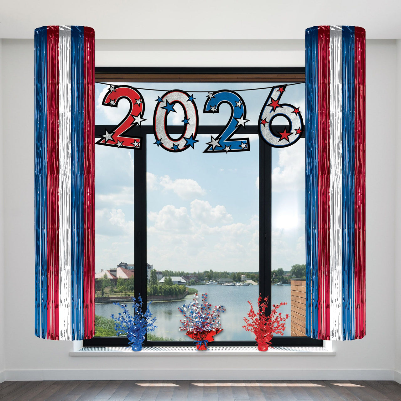 2026 Patriotic Streamer - Red, Silver Blue Glitter