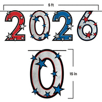 2026 Patriotic Streamer - Red, Silver Blue Glitter