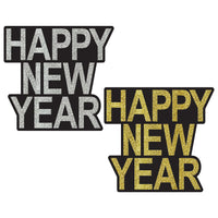 Happy New Year Glitter Cutouts - Black & Gold/Silver (2-Pack)