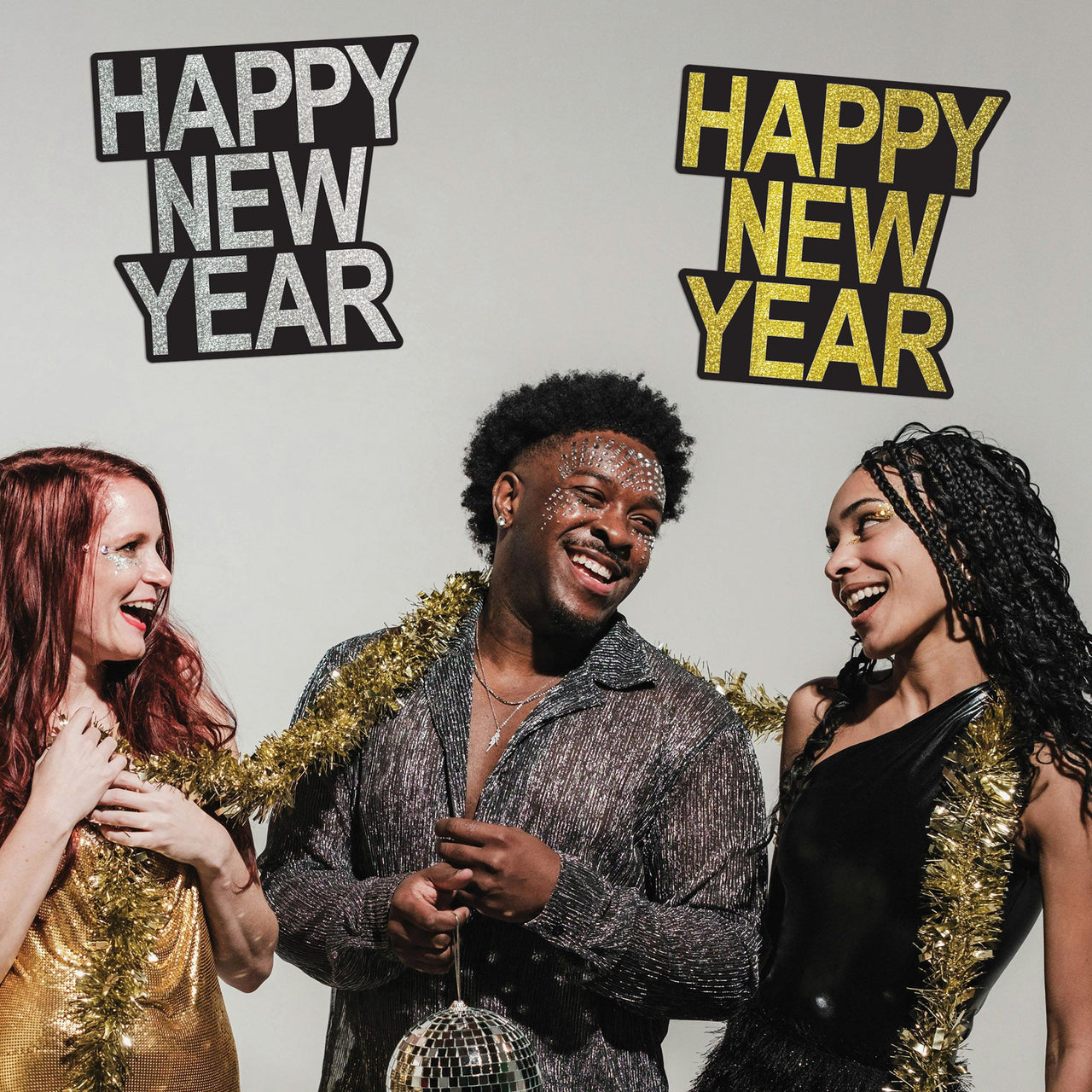 Happy New Year Glitter Cutouts - Black & Gold/Silver (2-Pack)