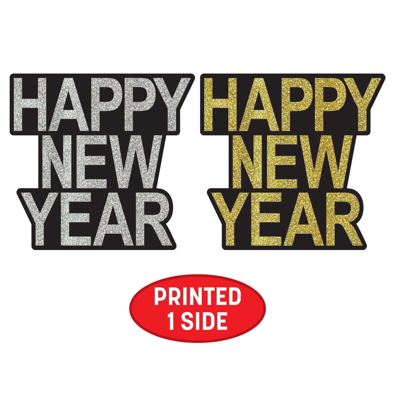 Happy New Year Glitter Cutouts - Black & Gold/Silver (2-Pack)