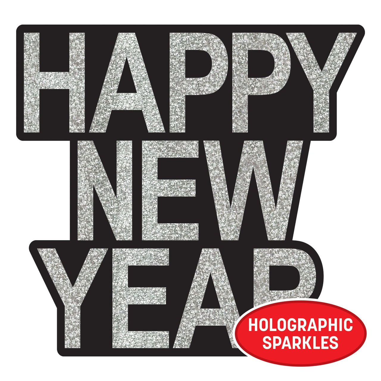 Happy New Year Glitter Cutouts - Black & Gold/Silver (2-Pack)