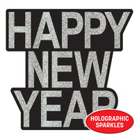 Happy New Year Glitter Cutouts - Black & Gold/Silver (2-Pack)