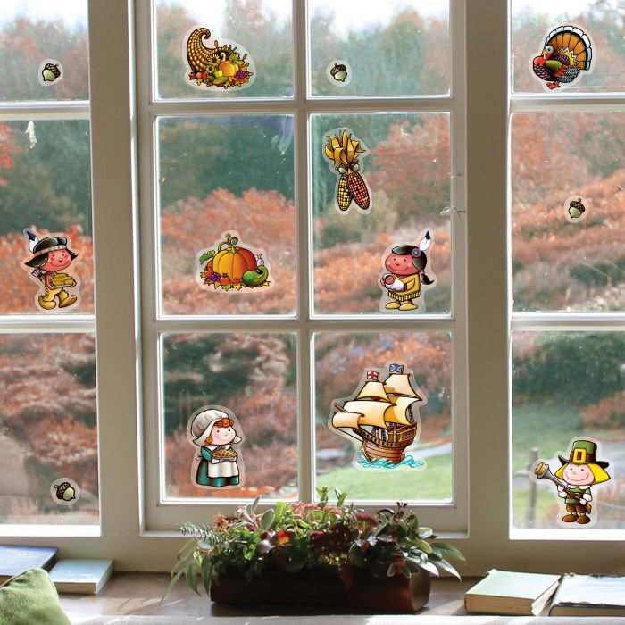 Thanksgiving Pilgrim Window Clings - 13 Pc. Set