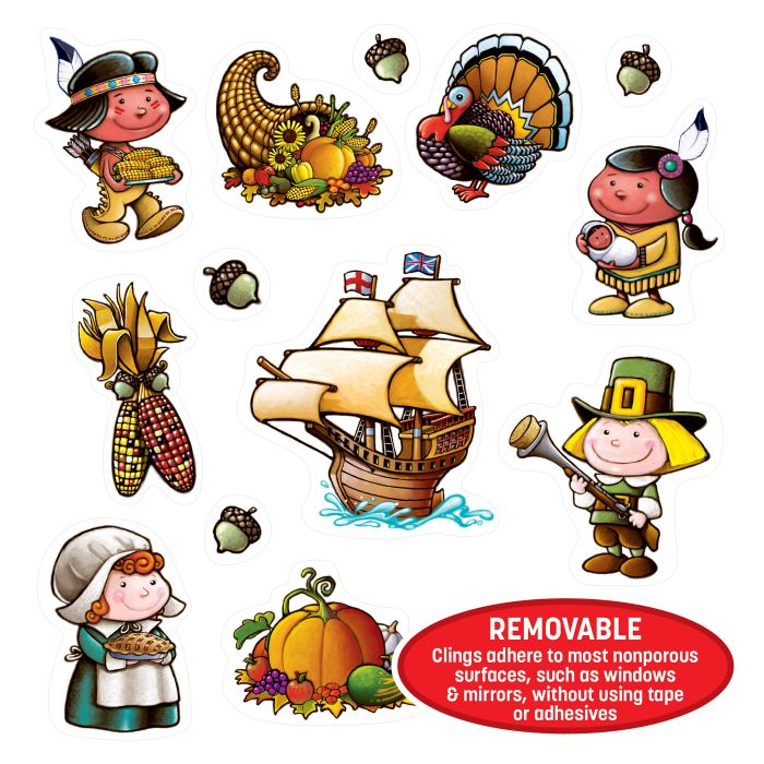 Thanksgiving Pilgrim Window Clings - 13 Pc. Set