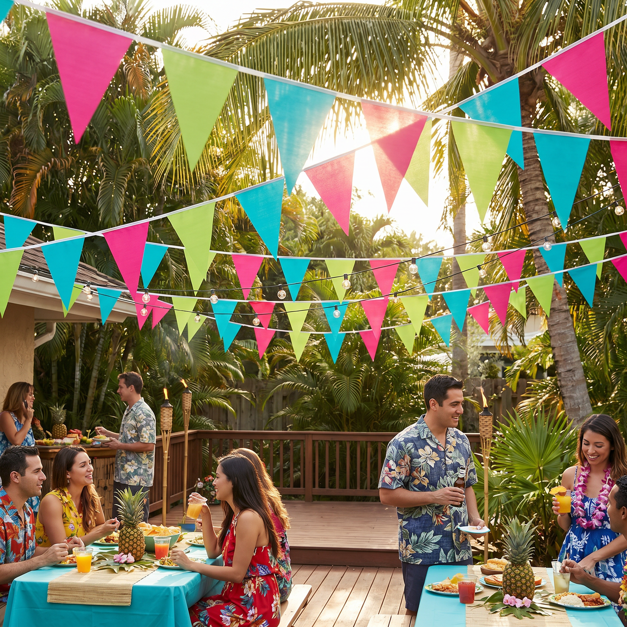 Luau Party Cerise, Lime Green & Turquoise Pennant Banner