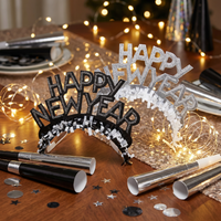 New Year's Eve Black and Silver Foil Glitter Tiaras (50 per Case)