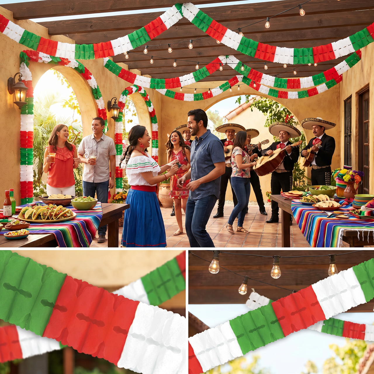 Fiesta Leaf Garland - red - white - green
