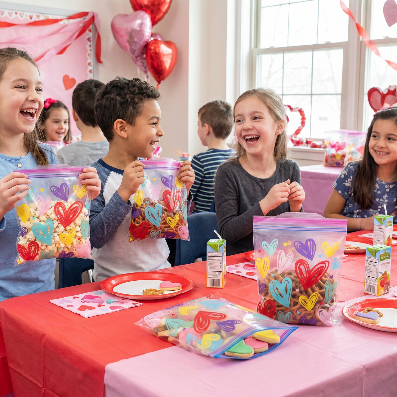 Multicolor Valentines Sandwich Bags w/ Zipper, (Case of 120)