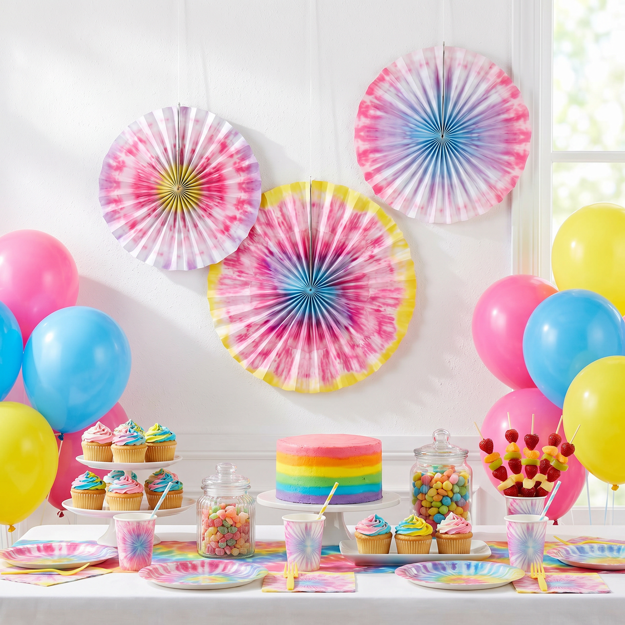 Tie Dye Party Paper Fans (18 per Case)
