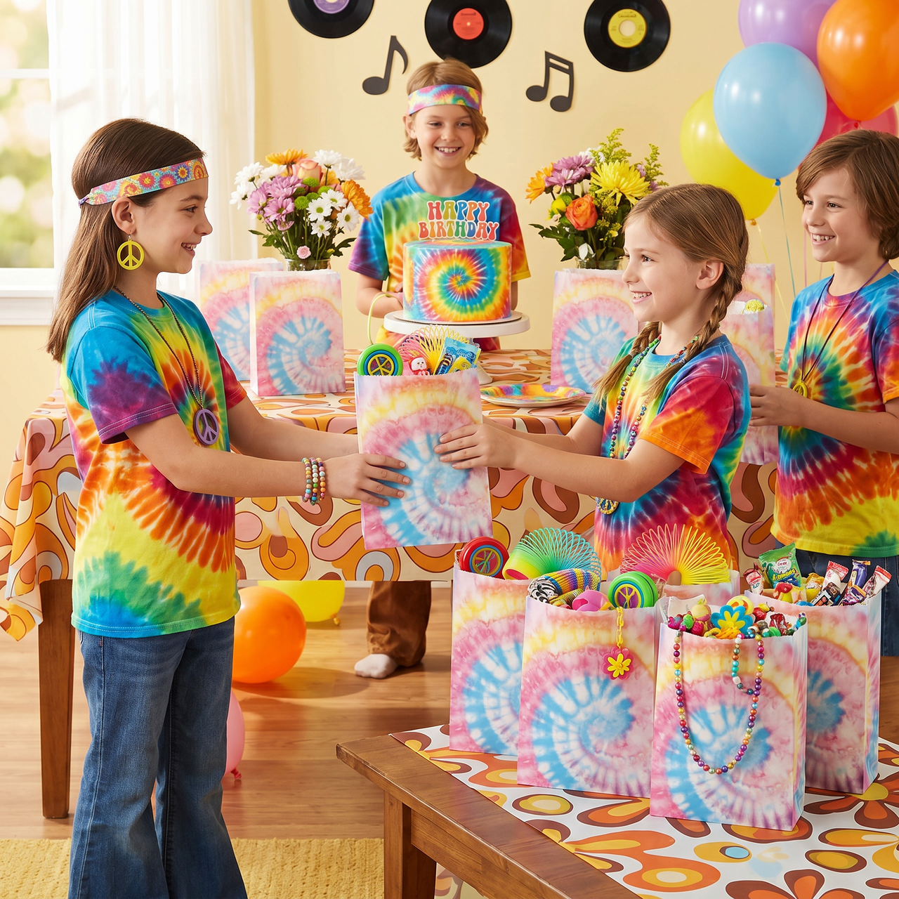 Tie Dye Party Paper Treat Bags (96 per Case)