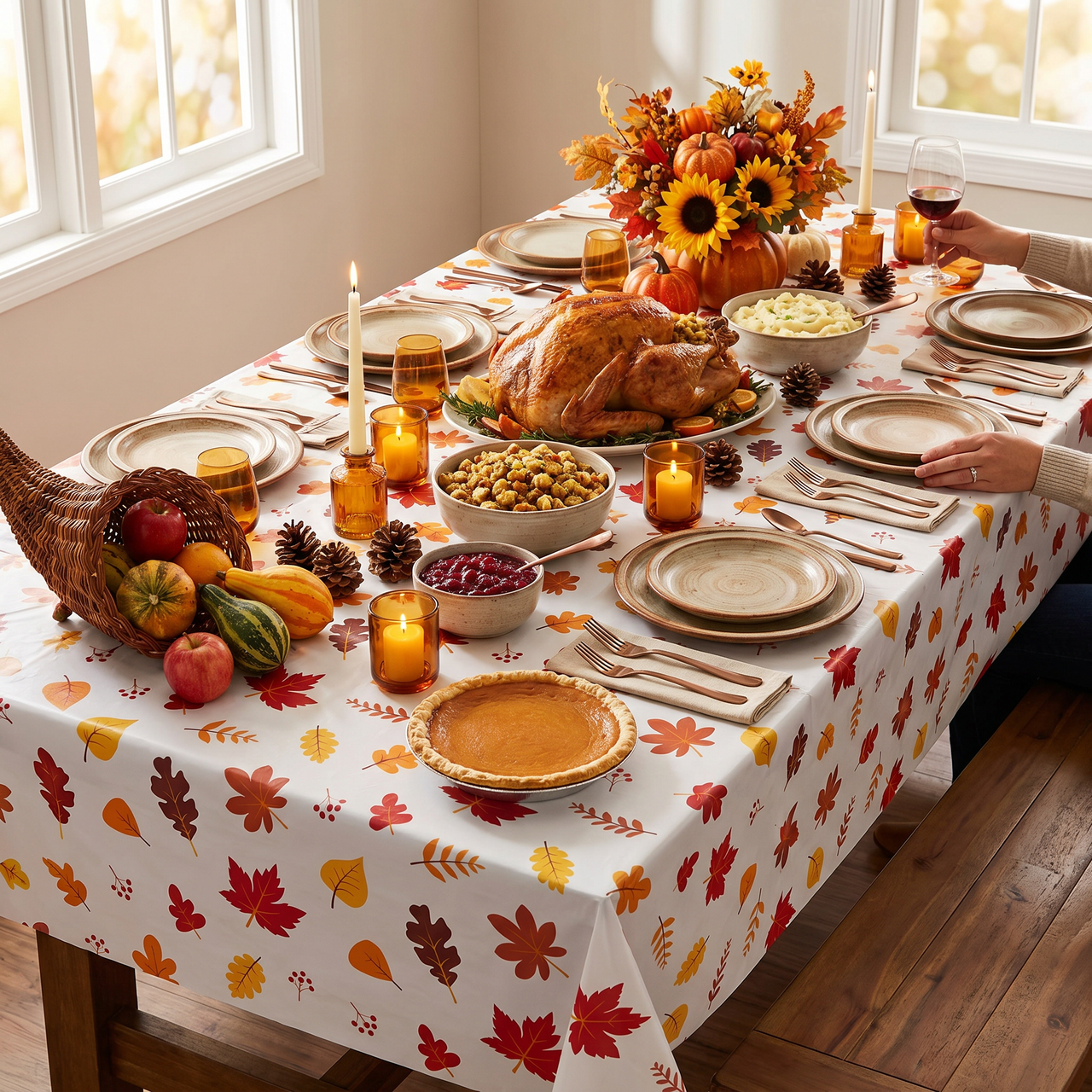 Thanksgiving Leaves Plastic 54" x 108" Tablecover (12 per Case)
