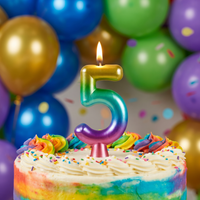 Rainbow Metallic 5 Birthday Candle  (12 per Case)