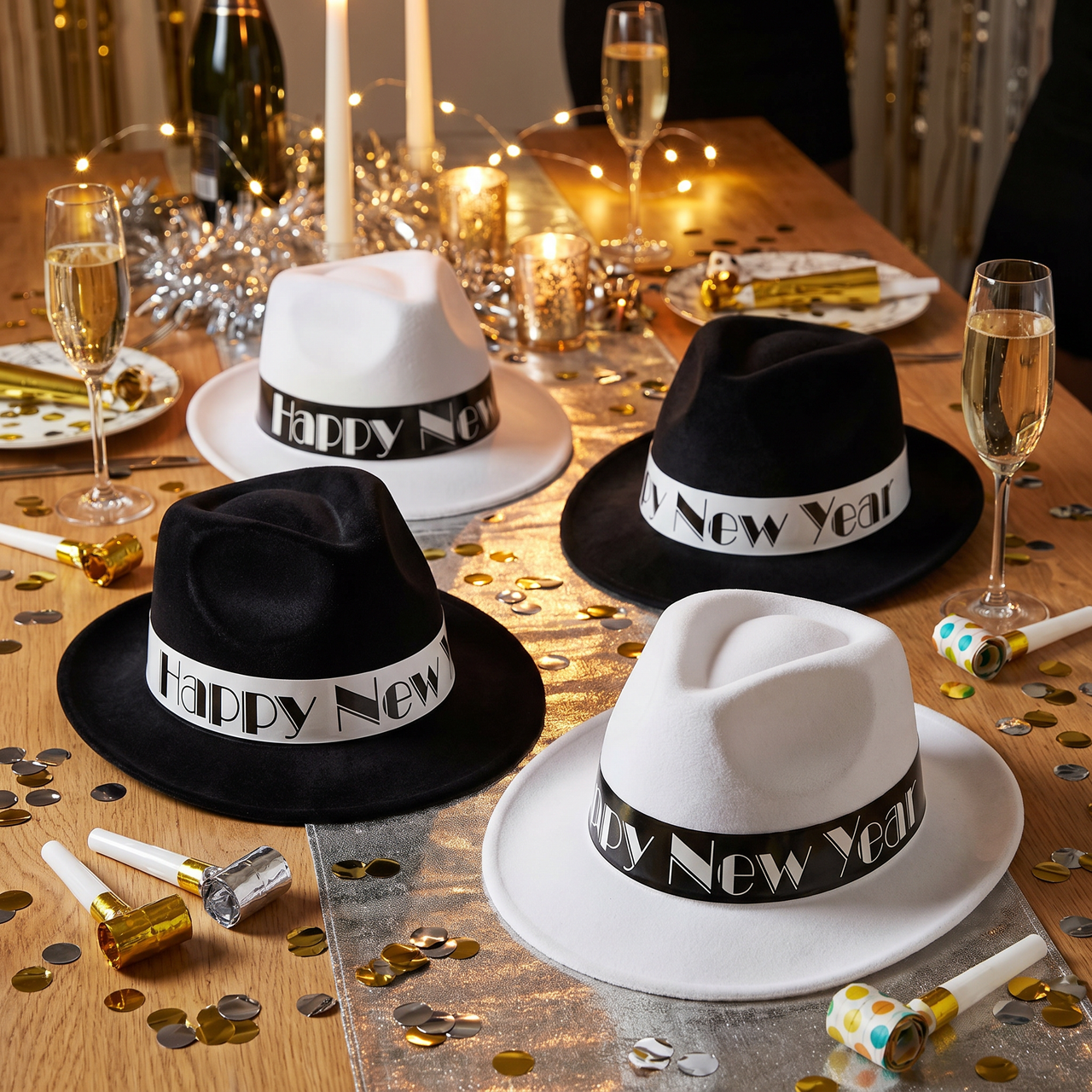 New Year's Eve Chicago Swing Fedora Hats assorted black & white