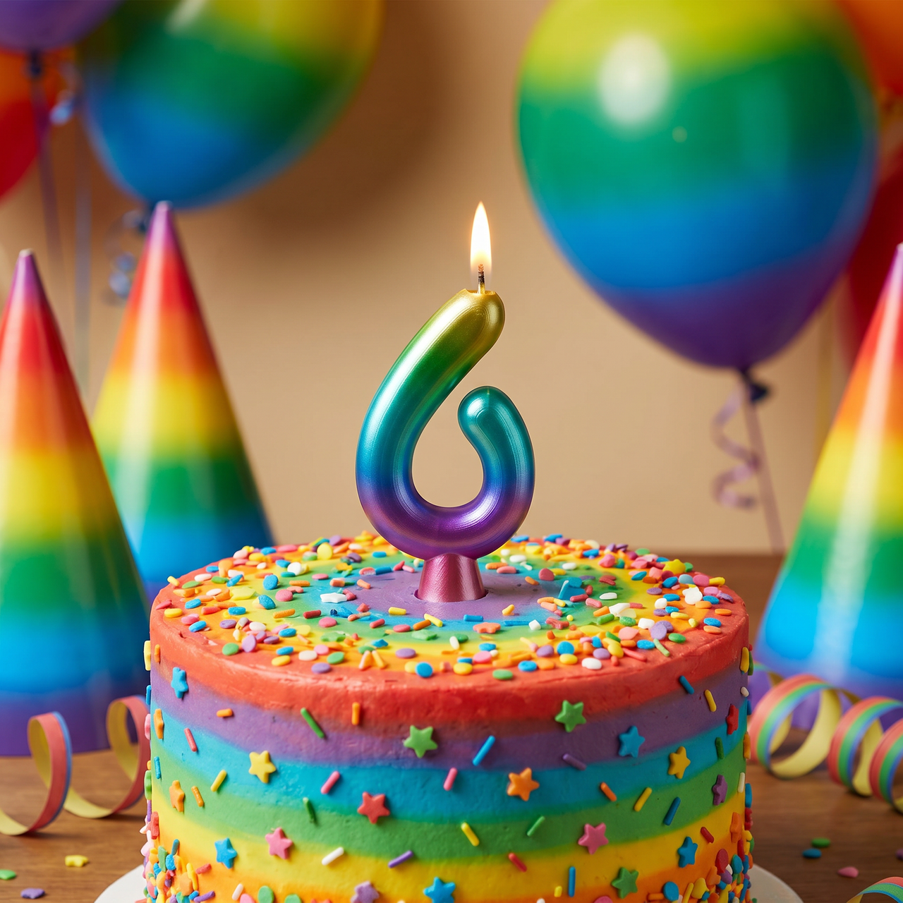 Rainbow Metallic 6 Birthday Candle  (12 per Case)