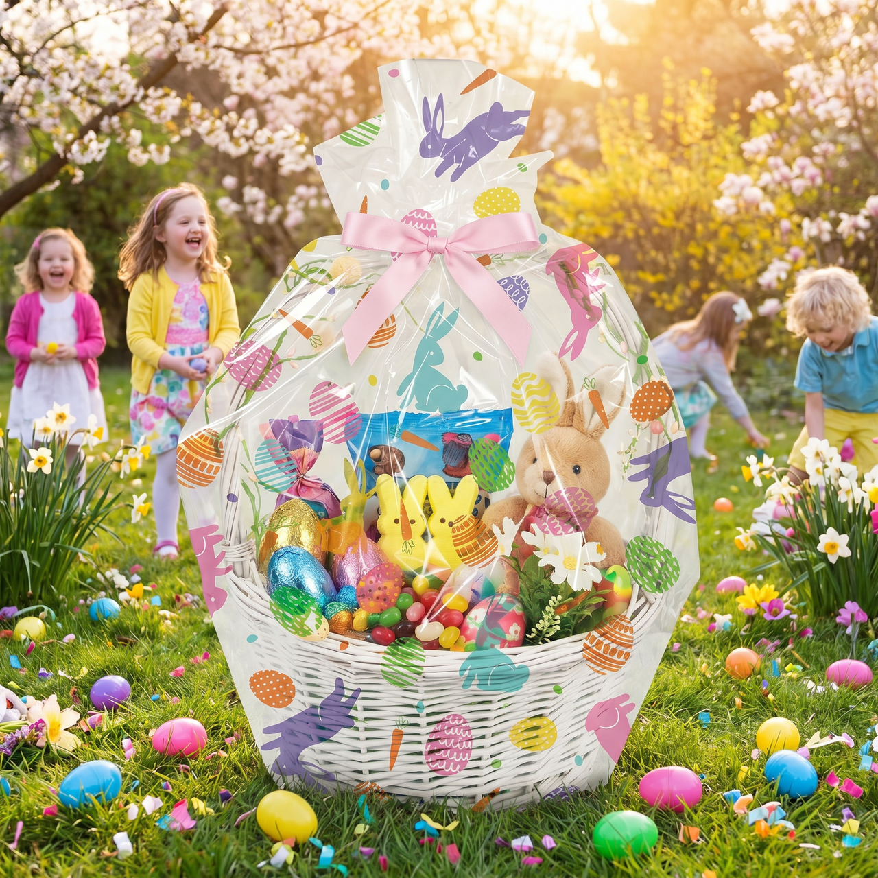 Easter Bunny and Eggs Easter Basket Bags (12 per Case)