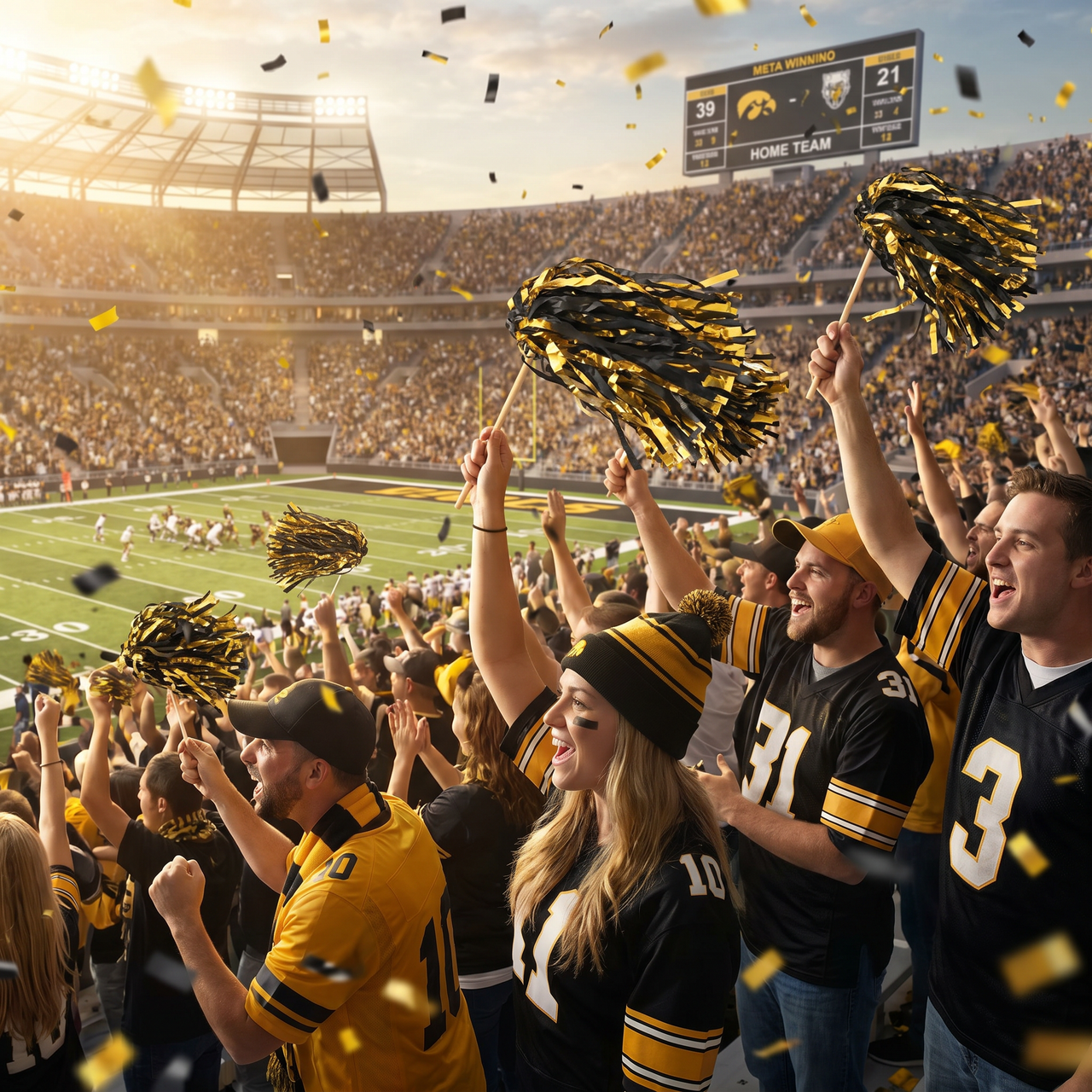 Football Black & Gold Tissue Pom Pom - 320 Strands