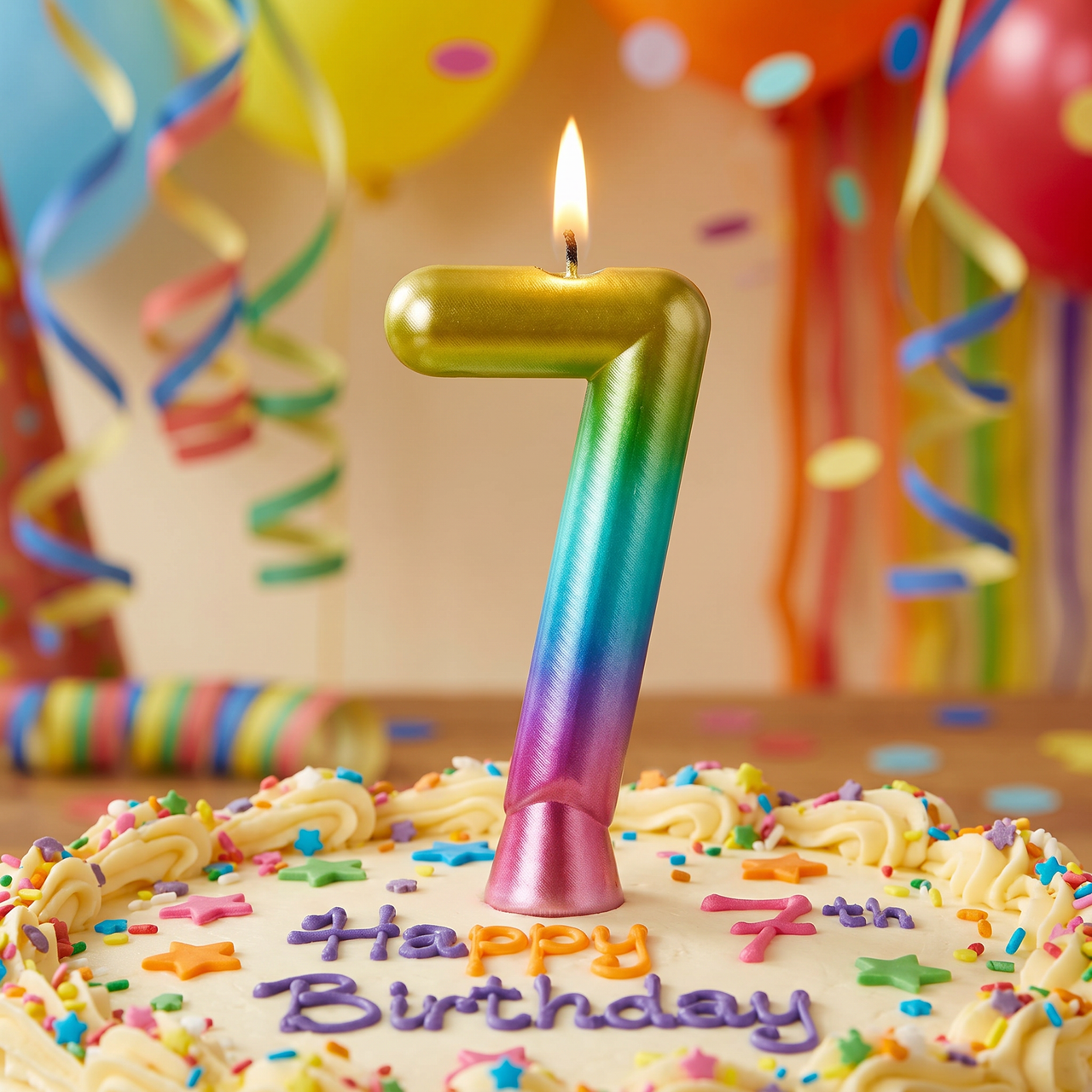 Rainbow Metallic 7 Birthday Candle  (12 per Case)