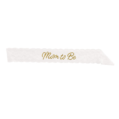 Mom To Be White Lace Sash, 28.5" x 4", Costume Accessories, Baby Shower