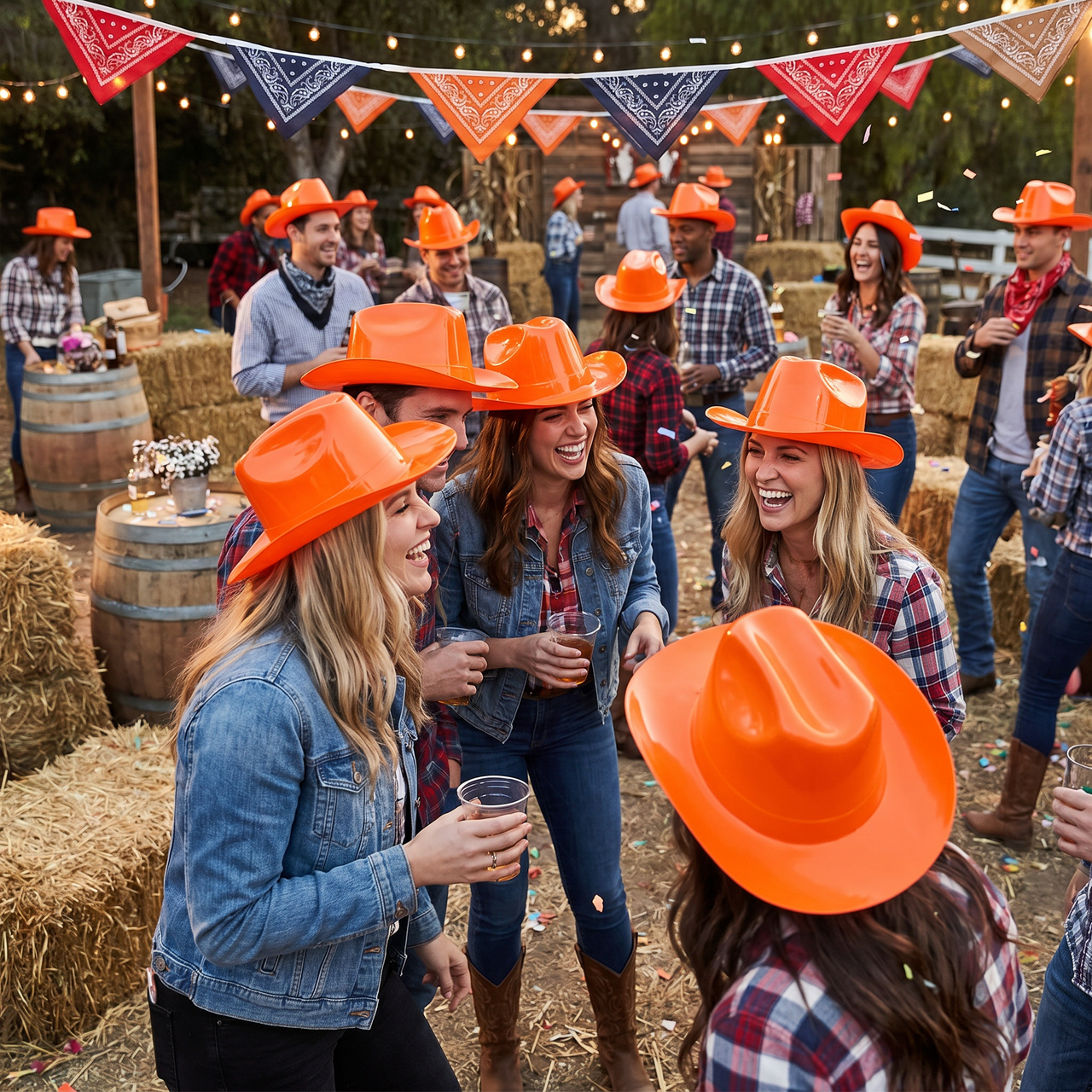 Orange Plastic Cowboy Hat - One Size Fits Most