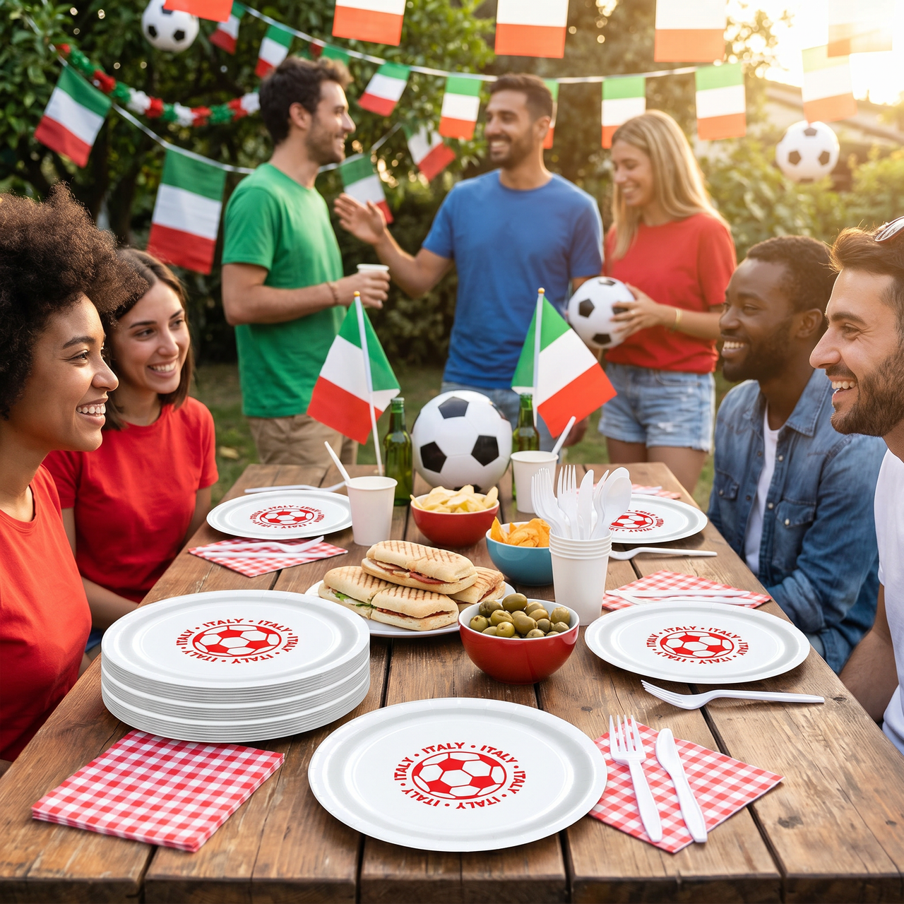Italy Soccer Plates - 9 inch Dinner Plates (8-Pack)