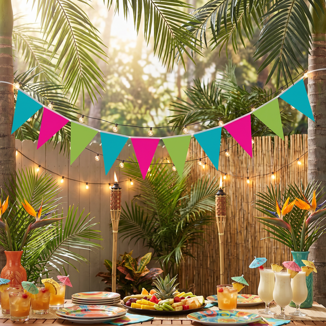 Luau Party Cerise, Lime Green & Turquoise Pennant Banner