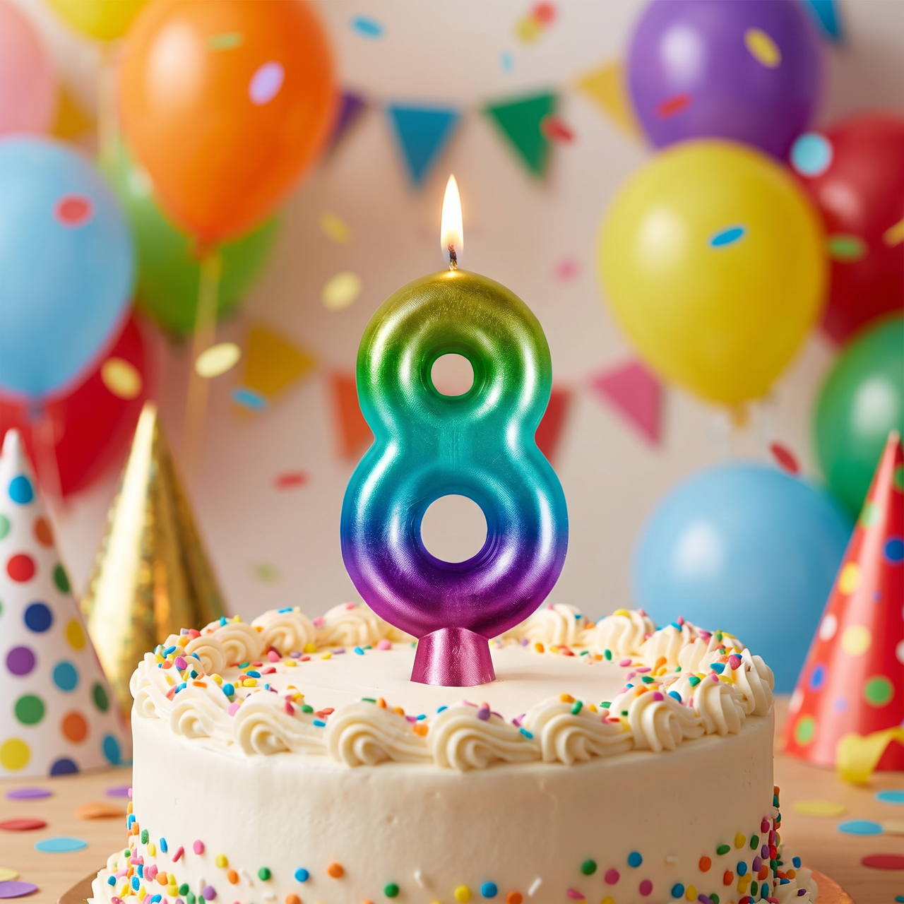 Rainbow Metallic 8 Birthday Candle  (12 per Case)