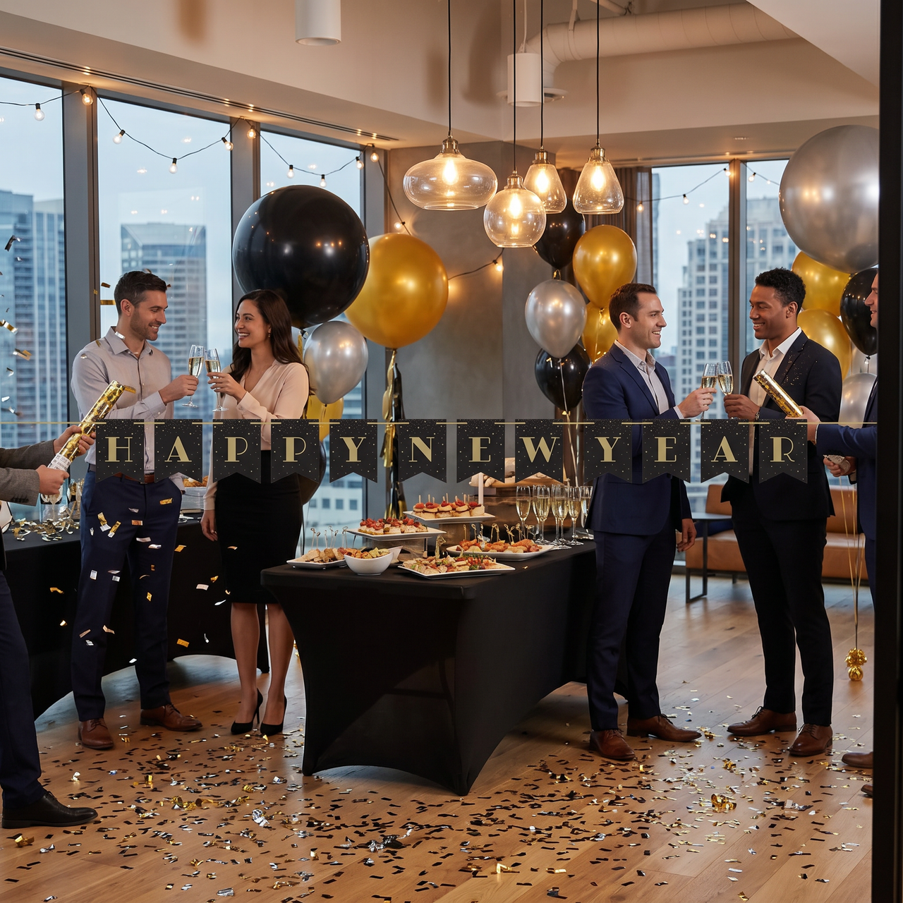 Case of New Years Ribbon Banner Shaped