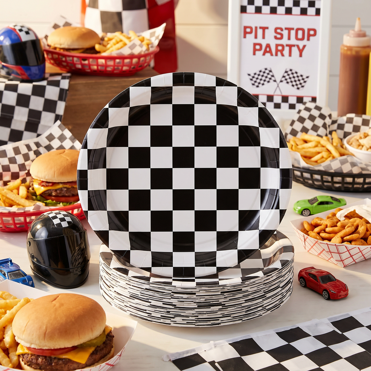 Black and White Checkered Party Paper Plates 9 inch