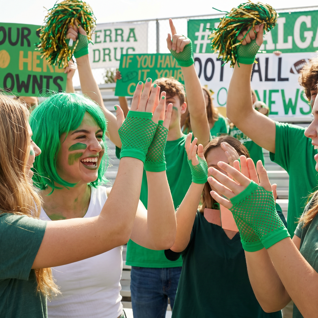 Green Fishnet Gloves - One Size Spirit & School Spirit