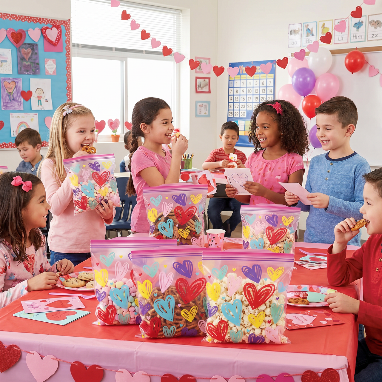 Multicolor Valentines Sandwich Bags w/ Zipper, (Case of 120)