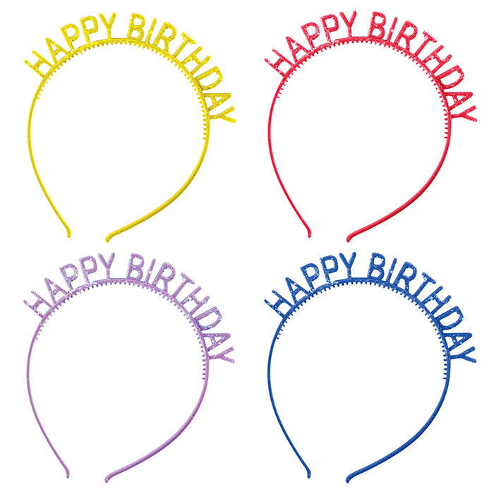 48 pc Bulk Assorted Colors Happy Birthday Headbands with Glitter - Birthday Party Supplies by Creative Converting