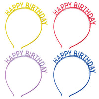 48 pc Bulk Assorted Colors Happy Birthday Headbands with Glitter - Birthday Party Supplies by Creative Converting
