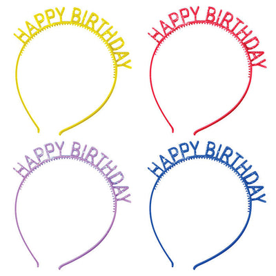 48 pc Bulk Assorted Colors Happy Birthday Headbands with Glitter - Birthday Party Supplies by Creative Converting