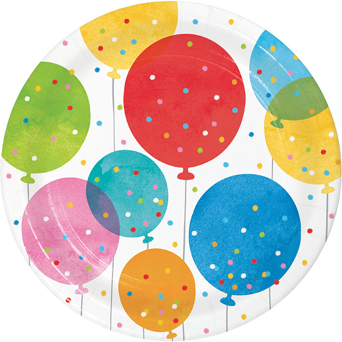 96 pc Bulk Birthday Confetti Balloons Dessert Plates - Birthday Party Supplies by Creative Converting