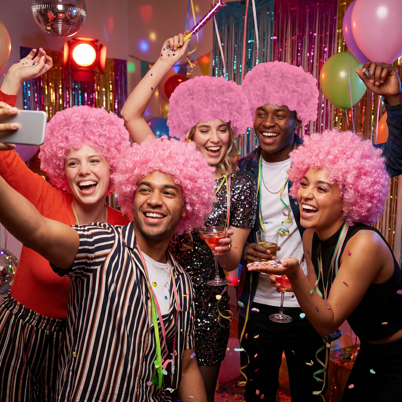 Pink Curly Wig - Spirit Colors & School Spirit Fun!
