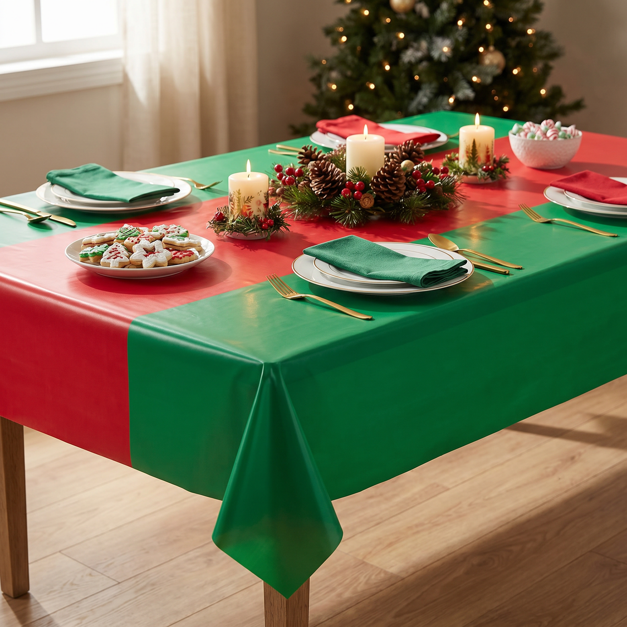 Christmas Red & Green Tablecover