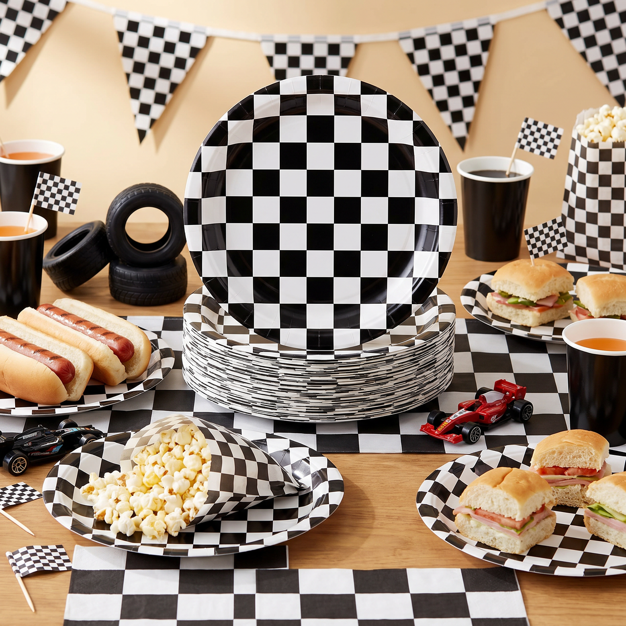 Black and White Checkered Party Paper Plates 9 inch