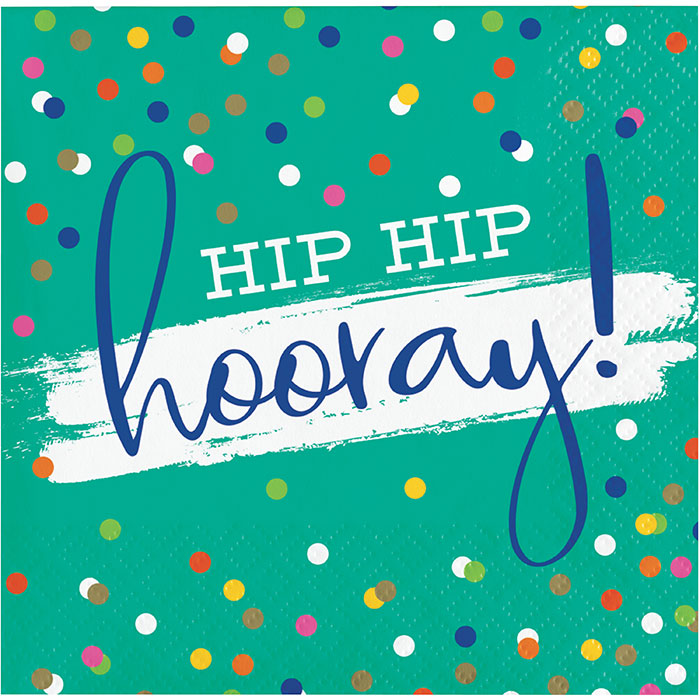 192 pc Bulk Festive Cake Hip Hip Hooray Beverage Napkins - Birthday Party Supplies by Creative Converting