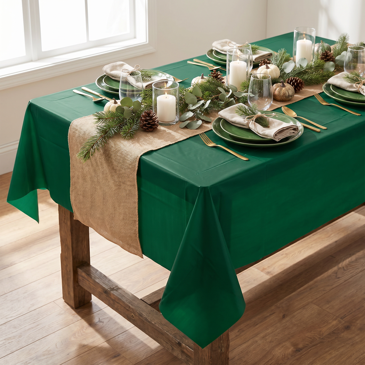 Hunter Green Plastic Table Covers 54 inch x 108 inch (12 per Case)