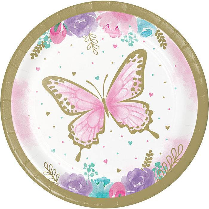 96 pc Bulk Shimmering Butterfly Dessert Plates - Birthday Party Supplies by Creative Converting