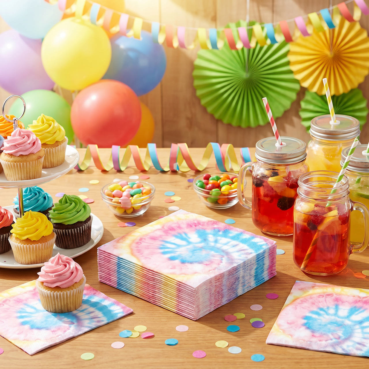 Tie Dye Party Beverage Napkins (192 per Case)