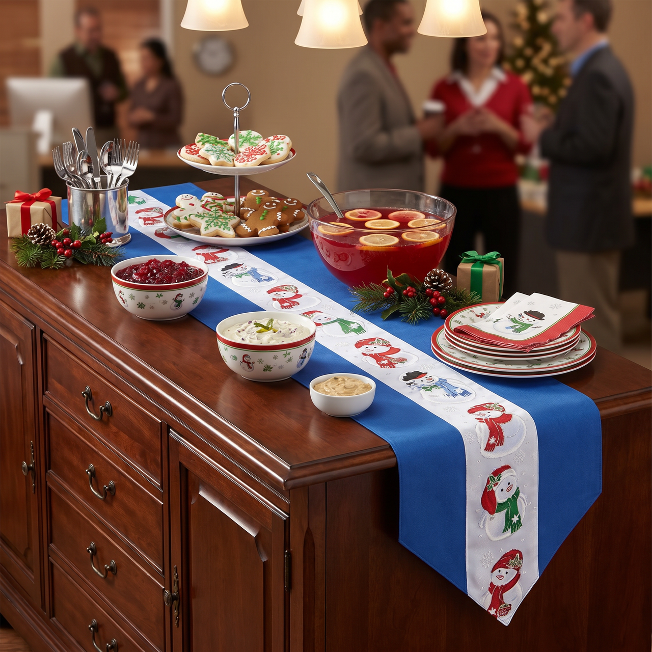 Christmas Snowman Fabric Table Runner