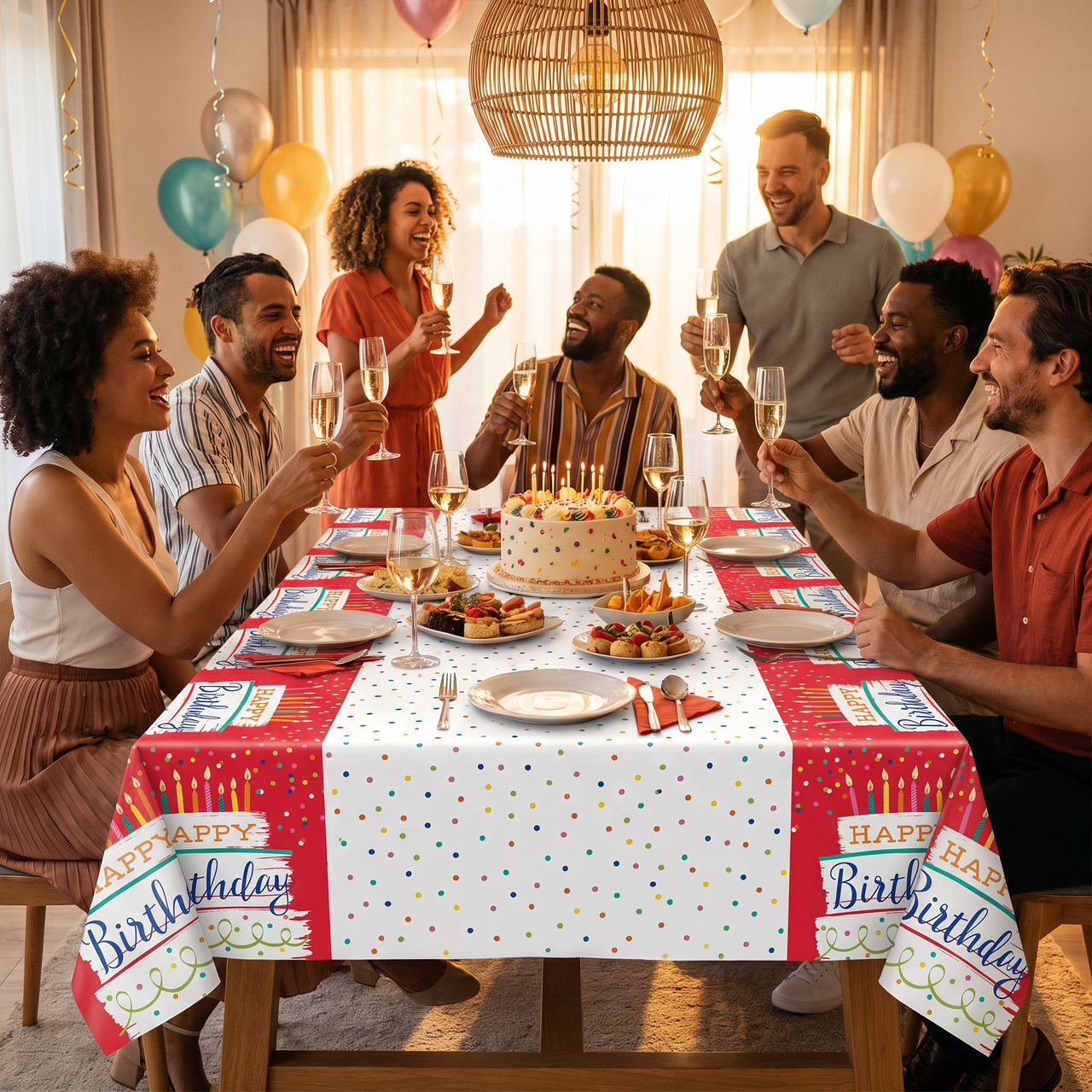 Festive Cake Happy Birthday Paper Table Covers (6 per Case)