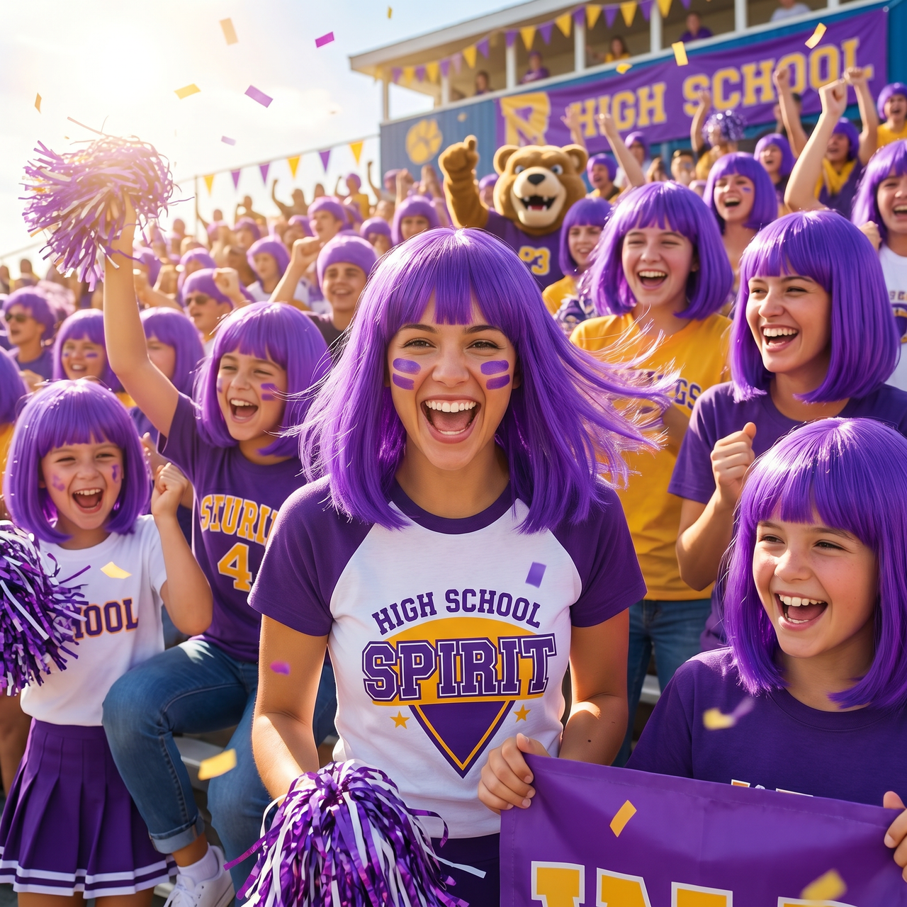 Purple Long Bob Wig - Spirit, School, & Halloween Fun