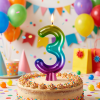 Rainbow Metallic 3 Birthday Candle  (12 per Case)