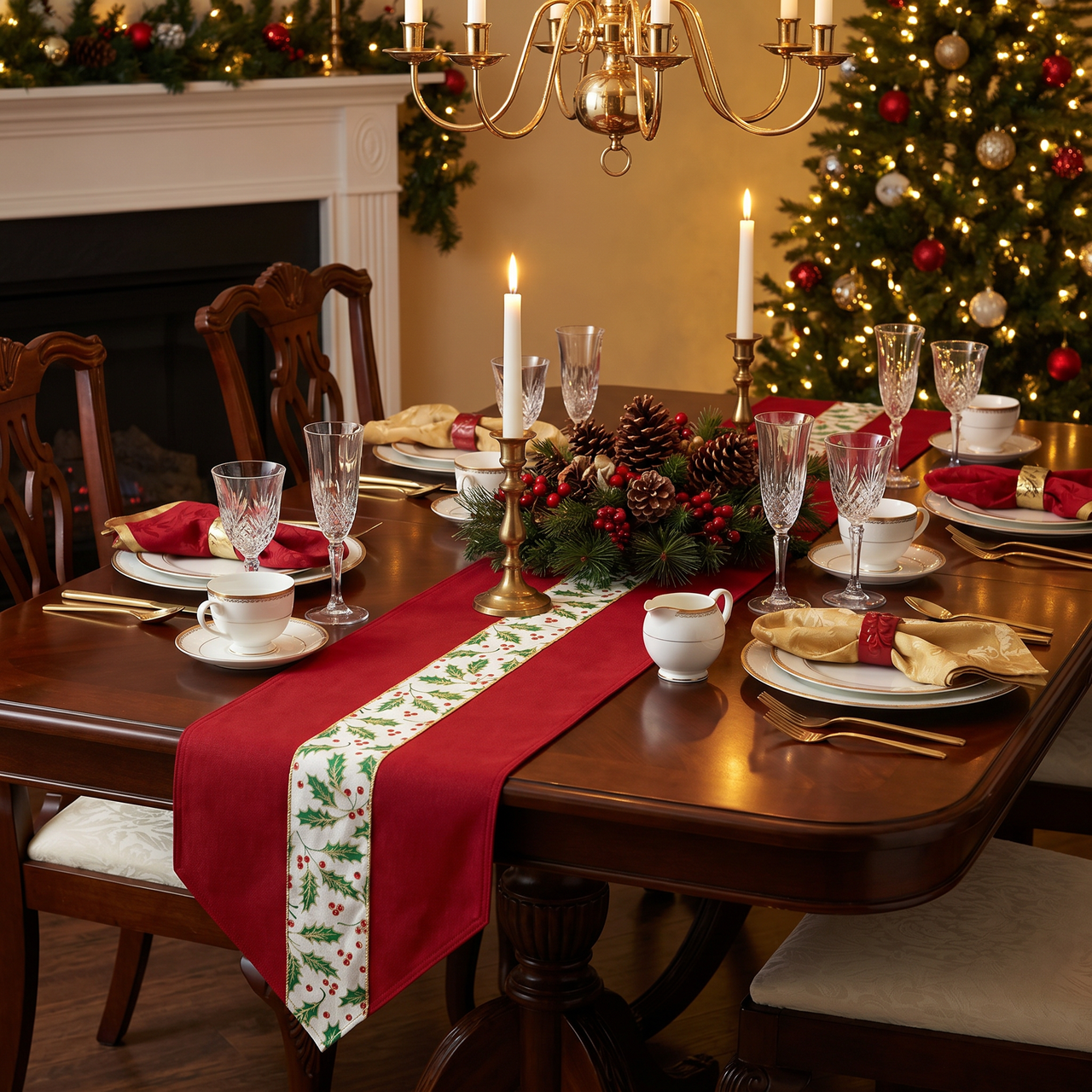 Christmas Holly Fabric Table Runner