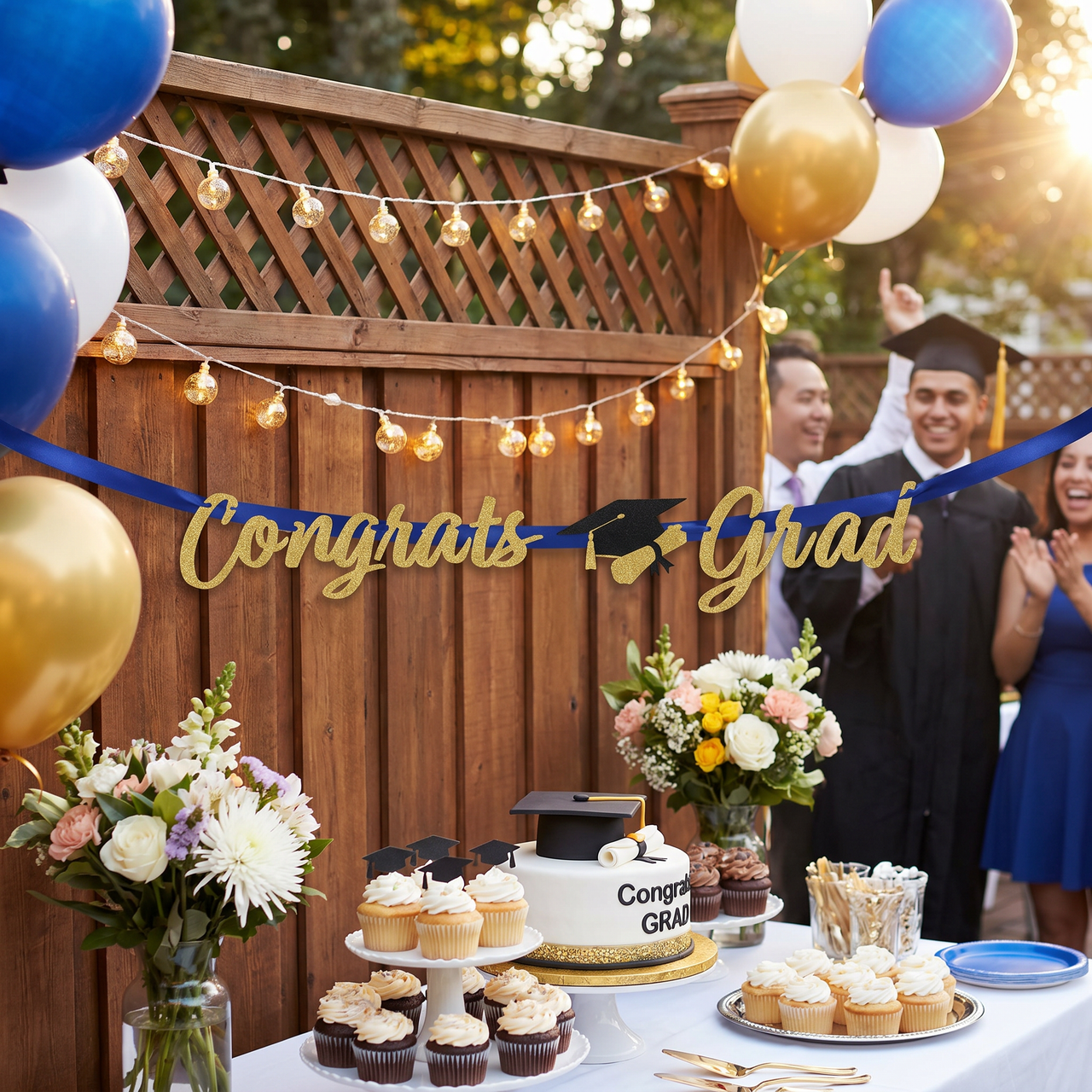 Graduation Congrats Grad Gold Glitter Ribbon Banner (12 per Case)